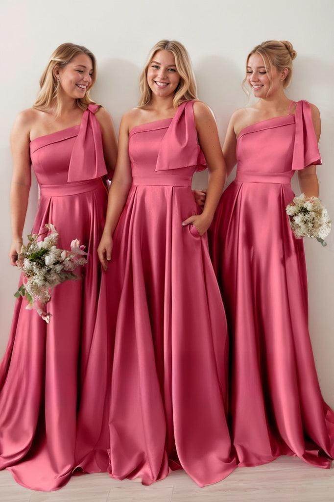 A-Line Pink Bridesmaid Dress with Bowknot and Pockets CB0807 - COCOMELODY